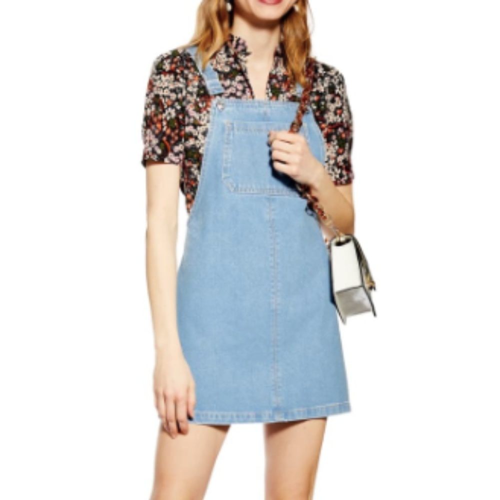 TOPSHOP Denim Pinafore Bib Pocket Dress SZ 12